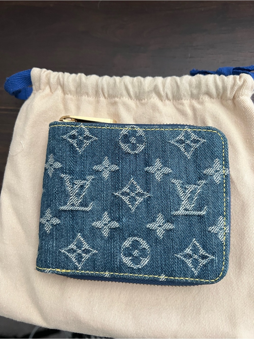 Louis Vuitton Denim Monogram Zip Wallet in Blue